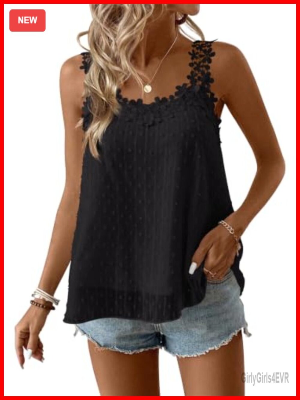 Falechay Womens Boho Floral V Neck Swiss Dot Sleeveless Tank Top
